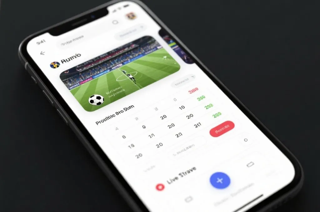An unbranded mobile app interface displaying a football match schedule and live stream settings on a smartphone screen